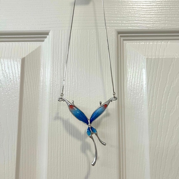 Franz Butterfly Necklace – Blue & Red Sterling Silver. Exquisite Piece! - Picture 2 of 7
